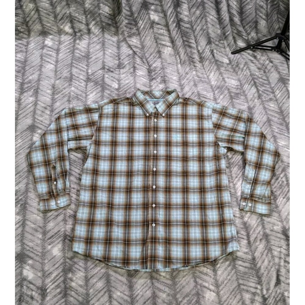 Cinch Ombre Turquoise Brown Plaid Western Shirt Mens XL Relaxed Fit Cowboy Rodeo